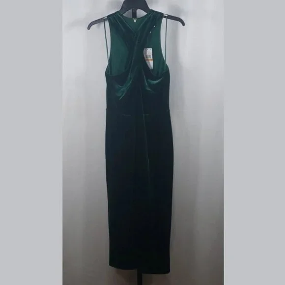 michael kors green velvet dress Raven Crepe and Velvet Dress in Dark-Green – Rhea Costa main image 1